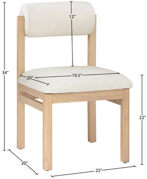 Meridian Furniture Roundhill Art Deco Upholstered Dining Chair with Solid Wood Frame for Elegant Rooms 11051 Cream Linen Textured Fabric 11051Cream-C