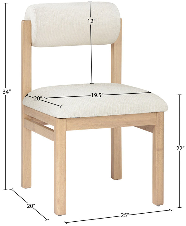 Meridian Furniture Roundhill Art Deco Upholstered Dining Chair with Solid Wood Frame for Elegant Rooms 11051 Cream Linen Textured Fabric 11051Cream-C
