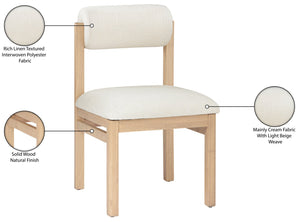 Meridian Furniture Roundhill Art Deco Upholstered Dining Chair with Solid Wood Frame for Elegant Rooms 11051 Cream Linen Textured Fabric 11051Cream-C