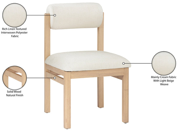 Meridian Furniture Roundhill Art Deco Upholstered Dining Chair with Solid Wood Frame for Elegant Rooms 11051 Cream Linen Textured Fabric 11051Cream-C