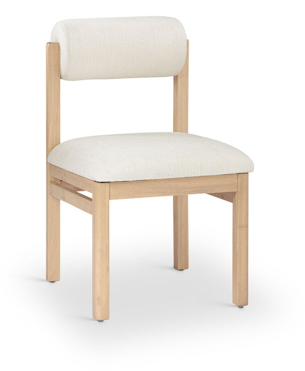 Meridian Furniture Roundhill Art Deco Upholstered Dining Chair with Solid Wood Frame for Elegant Rooms 11051 Cream Linen Textured Fabric 11051Cream-C