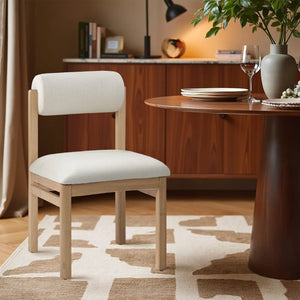 Meridian Furniture Roundhill Art Deco Upholstered Dining Chair with Solid Wood Frame for Elegant Rooms 11051 Cream Linen Textured Fabric 11051Cream-C