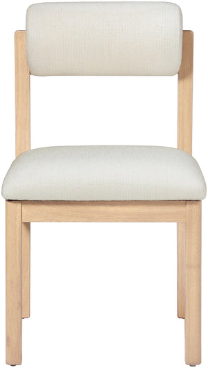 Meridian Furniture Roundhill Art Deco Upholstered Dining Chair with Solid Wood Frame for Elegant Rooms 11051 Cream Linen Textured Fabric 11051Cream-C