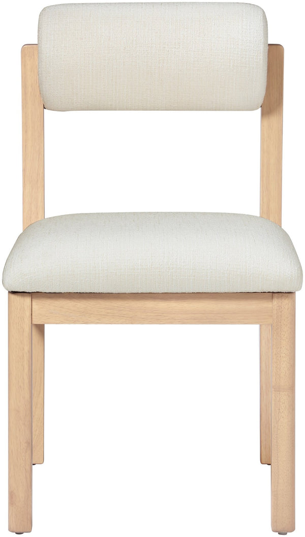 Meridian Furniture Roundhill Art Deco Upholstered Dining Chair with Solid Wood Frame for Elegant Rooms 11051 Cream Linen Textured Fabric 11051Cream-C