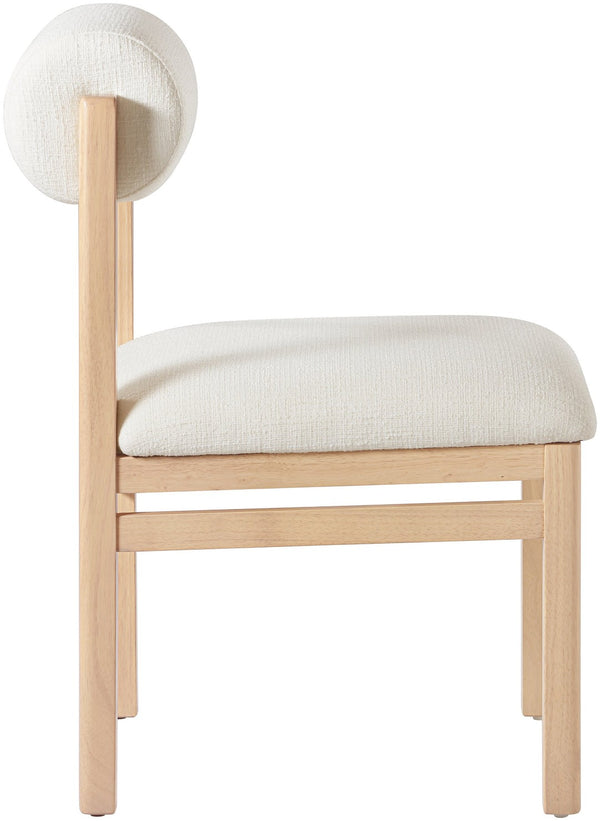 Meridian Furniture Roundhill Art Deco Upholstered Dining Chair with Solid Wood Frame for Elegant Rooms 11051 Cream Linen Textured Fabric 11051Cream-C
