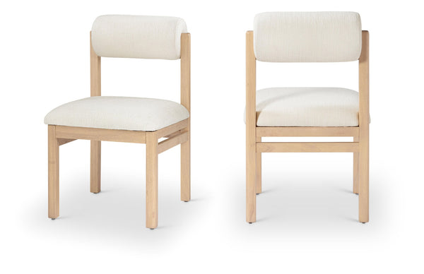 Meridian Furniture Roundhill Art Deco Upholstered Dining Chair with Solid Wood Frame for Elegant Rooms 11051 Cream Linen Textured Fabric 11051Cream-C