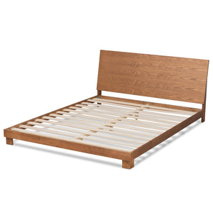 Baxton Studio Baxton Modern Walnut Brown Platform Bed with Sleek Headboard and Durable Slat Support for Comfort Haines King MG-0050-Ash Walnut-King