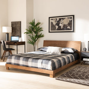 Baxton Studio Baxton Modern Walnut Brown Platform Bed with Sleek Headboard and Durable Slat Support for Comfort Haines King MG-0050-Ash Walnut-King