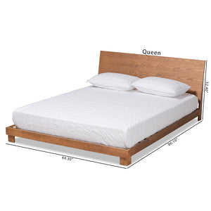 Baxton Studio Baxton Modern Walnut Brown Platform Bed with Sleek Headboard and Durable Slat Support for Comfort Haines King MG-0050-Ash Walnut-King