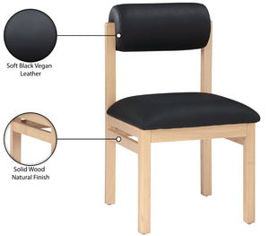 Meridian Furniture Roundhill Art Deco Upholstered Dining Chair with Solid Wood Frame for Elegant Rooms 11052 Black Vegan Leather 11052Black-C