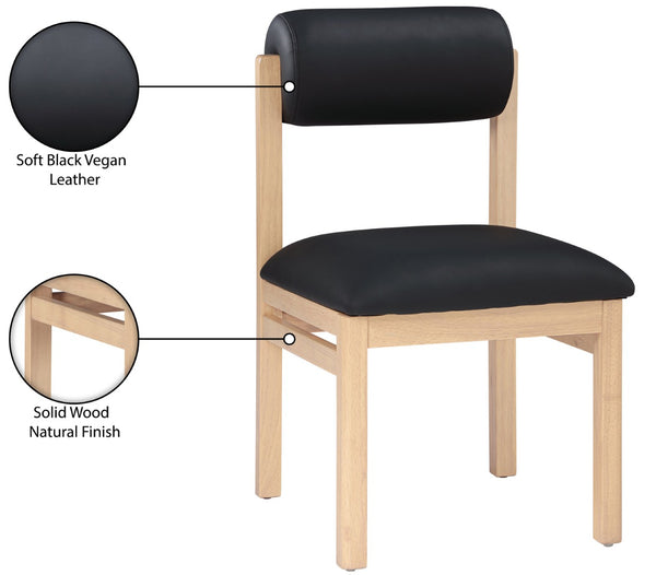 Meridian Furniture Roundhill Art Deco Upholstered Dining Chair with Solid Wood Frame for Elegant Rooms 11052 Black Vegan Leather 11052Black-C