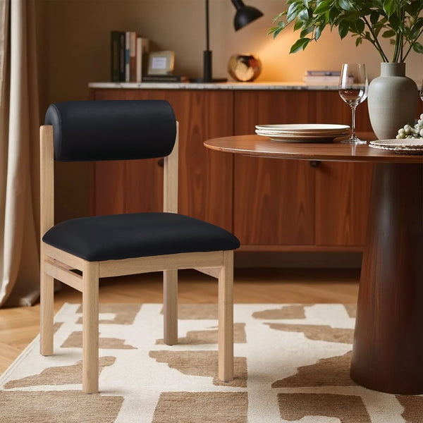 Meridian Furniture Roundhill Art Deco Upholstered Dining Chair with Solid Wood Frame for Elegant Rooms 11052 Black Vegan Leather 11052Black-C