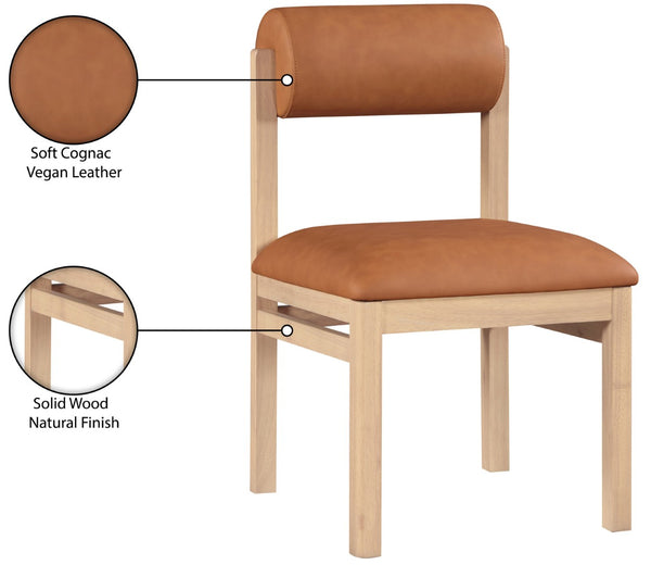 Meridian Furniture Roundhill Art Deco Upholstered Dining Chair with Solid Wood Frame for Elegant Rooms 11052 Cognac Vegan Leather 11052Cognac-C