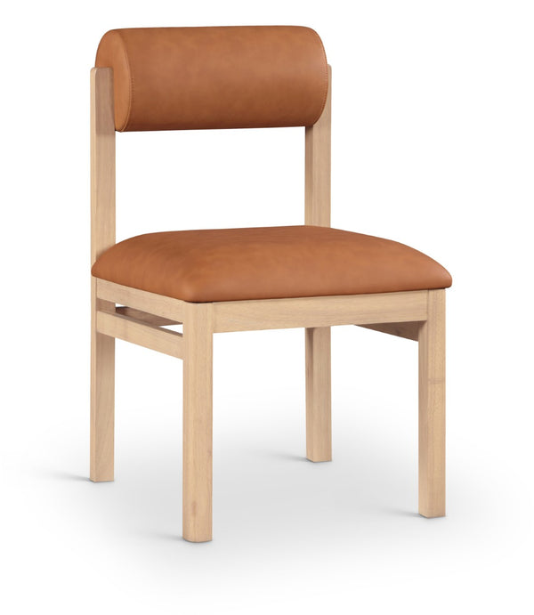 Meridian Furniture Roundhill Art Deco Upholstered Dining Chair with Solid Wood Frame for Elegant Rooms 11052 Cognac Vegan Leather 11052Cognac-C
