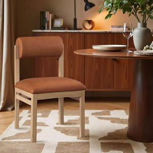 Meridian Furniture Roundhill Art Deco Upholstered Dining Chair with Solid Wood Frame for Elegant Rooms 11052 Cognac Vegan Leather 11052Cognac-C