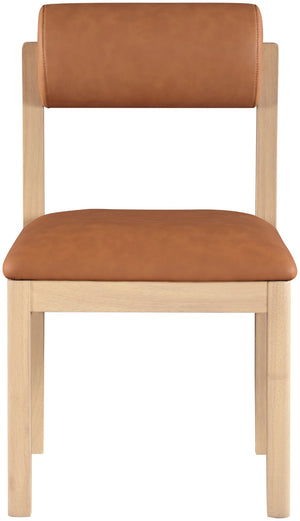 Meridian Furniture Roundhill Art Deco Upholstered Dining Chair with Solid Wood Frame for Elegant Rooms 11052 Cognac Vegan Leather 11052Cognac-C