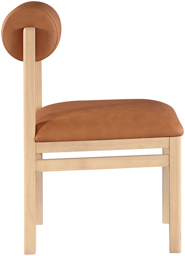 Meridian Furniture Roundhill Art Deco Upholstered Dining Chair with Solid Wood Frame for Elegant Rooms 11052 Cognac Vegan Leather 11052Cognac-C