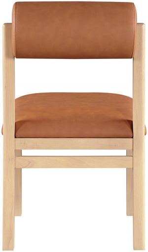 Meridian Furniture Roundhill Art Deco Upholstered Dining Chair with Solid Wood Frame for Elegant Rooms 11052 Cognac Vegan Leather 11052Cognac-C