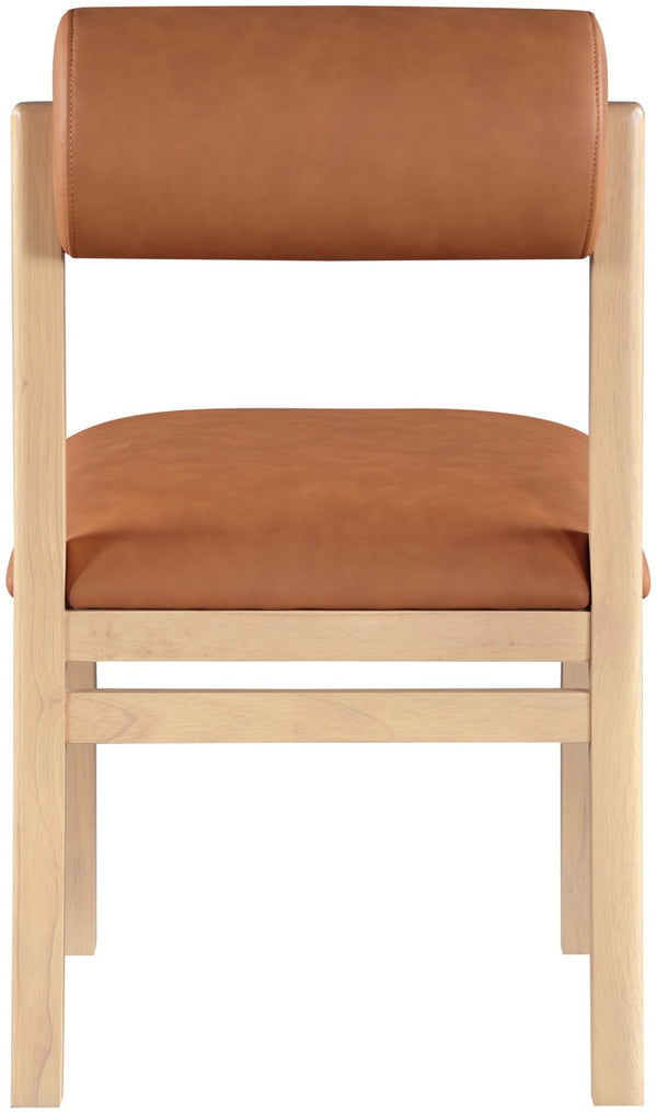 Meridian Furniture Roundhill Art Deco Upholstered Dining Chair with Solid Wood Frame for Elegant Rooms 11052 Cognac Vegan Leather 11052Cognac-C