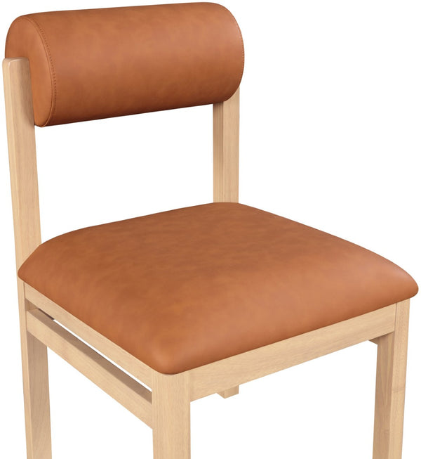 Meridian Furniture Roundhill Art Deco Upholstered Dining Chair with Solid Wood Frame for Elegant Rooms 11052 Cognac Vegan Leather 11052Cognac-C
