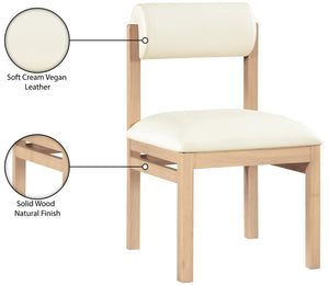 Meridian Furniture Roundhill Art Deco Upholstered Dining Chair with Solid Wood Frame for Elegant Rooms 11052 Cream Vegan Leather 11052Cream-C