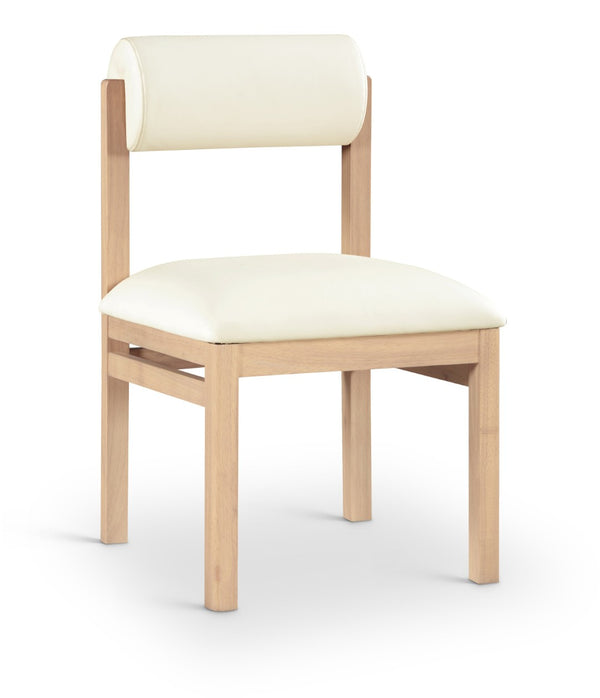 Meridian Furniture Roundhill Art Deco Upholstered Dining Chair with Solid Wood Frame for Elegant Rooms 11052 Cream Vegan Leather 11052Cream-C
