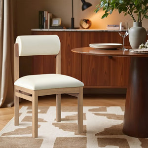 Meridian Furniture Roundhill Art Deco Upholstered Dining Chair with Solid Wood Frame for Elegant Rooms 11052 Cream Vegan Leather 11052Cream-C