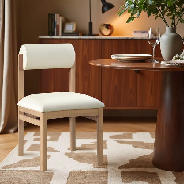 Meridian Furniture Roundhill Art Deco Upholstered Dining Chair with Solid Wood Frame for Elegant Rooms 11052 Cream Vegan Leather 11052Cream-C