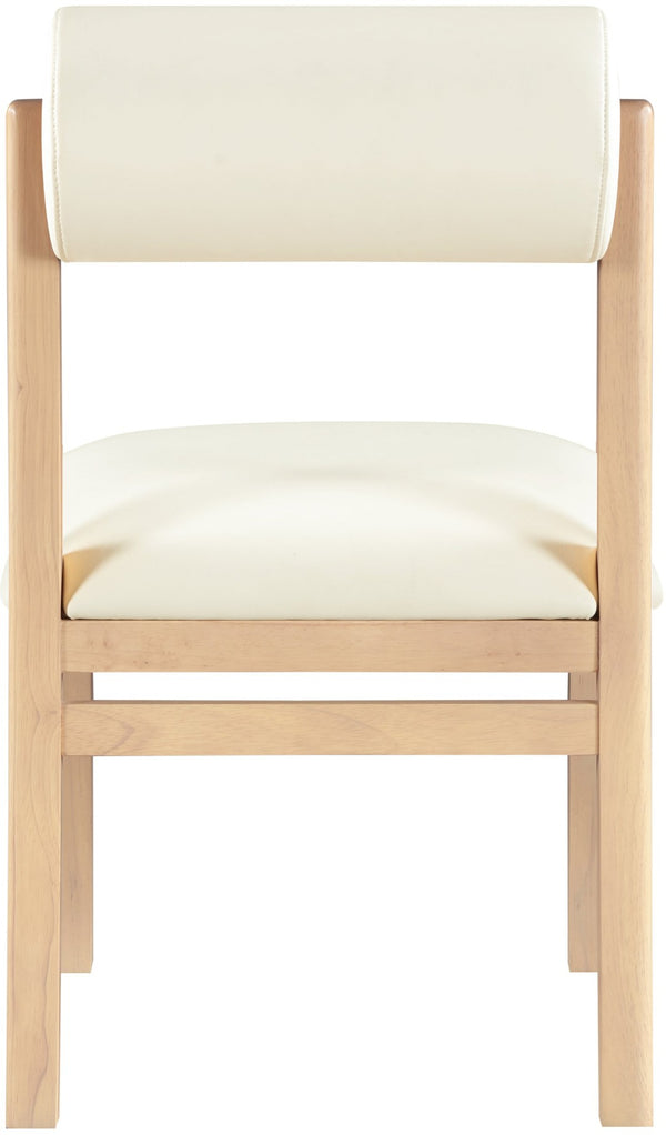 Meridian Furniture Roundhill Art Deco Upholstered Dining Chair with Solid Wood Frame for Elegant Rooms 11052 Cream Vegan Leather 11052Cream-C