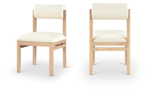 Meridian Furniture Roundhill Art Deco Upholstered Dining Chair with Solid Wood Frame for Elegant Rooms 11052 Cream Vegan Leather 11052Cream-C