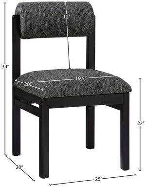 Meridian Furniture Roundhill Art Deco Upholstered Dining Chair with Solid Wood Frame for Elegant Rooms 11053 Black Linen Textured Fabric 11053Black-C