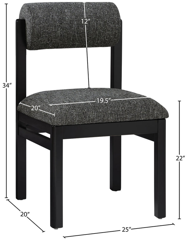 Meridian Furniture Roundhill Art Deco Upholstered Dining Chair with Solid Wood Frame for Elegant Rooms 11053 Black Linen Textured Fabric 11053Black-C