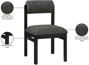 Meridian Furniture Roundhill Art Deco Upholstered Dining Chair with Solid Wood Frame for Elegant Rooms 11053 Black Linen Textured Fabric 11053Black-C