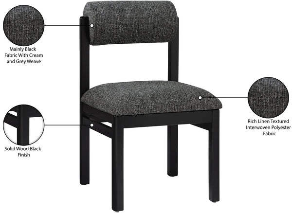 Meridian Furniture Roundhill Art Deco Upholstered Dining Chair with Solid Wood Frame for Elegant Rooms 11053 Black Linen Textured Fabric 11053Black-C