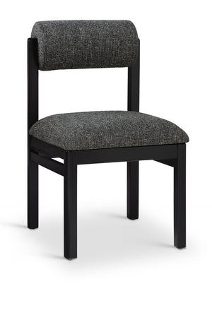 Meridian Furniture Roundhill Art Deco Upholstered Dining Chair with Solid Wood Frame for Elegant Rooms 11053 Black Linen Textured Fabric 11053Black-C