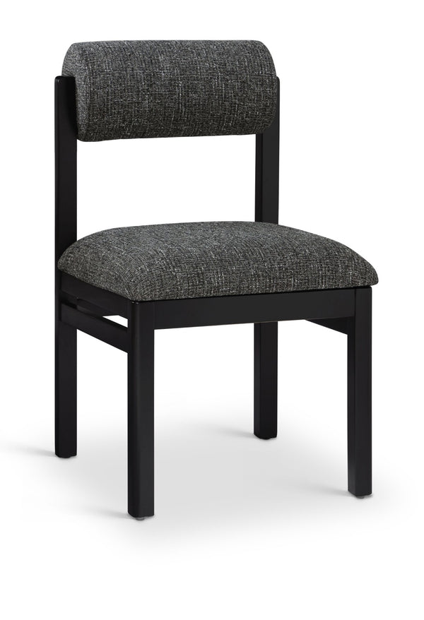 Meridian Furniture Roundhill Art Deco Upholstered Dining Chair with Solid Wood Frame for Elegant Rooms 11053 Black Linen Textured Fabric 11053Black-C
