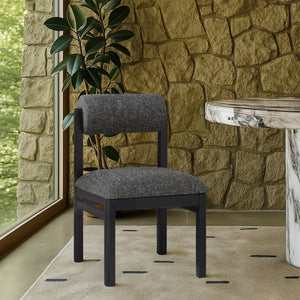 Meridian Furniture Roundhill Art Deco Upholstered Dining Chair with Solid Wood Frame for Elegant Rooms 11053 Black Linen Textured Fabric 11053Black-C