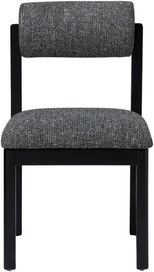 Meridian Furniture Roundhill Art Deco Upholstered Dining Chair with Solid Wood Frame for Elegant Rooms 11053 Black Linen Textured Fabric 11053Black-C