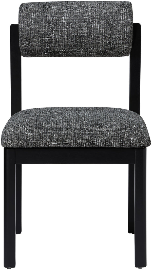 Meridian Furniture Roundhill Art Deco Upholstered Dining Chair with Solid Wood Frame for Elegant Rooms 11053 Black Linen Textured Fabric 11053Black-C