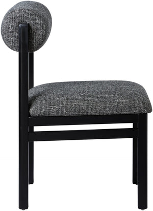 Meridian Furniture Roundhill Art Deco Upholstered Dining Chair with Solid Wood Frame for Elegant Rooms 11053 Black Linen Textured Fabric 11053Black-C