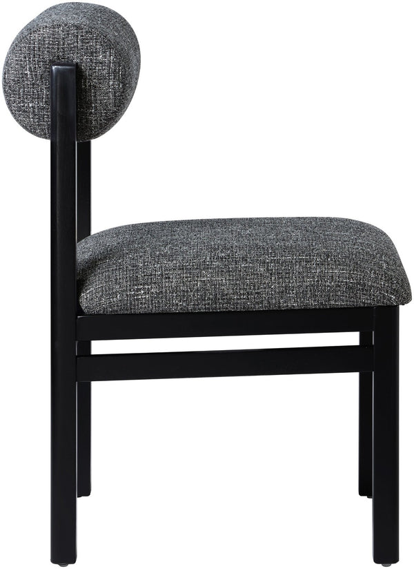 Meridian Furniture Roundhill Art Deco Upholstered Dining Chair with Solid Wood Frame for Elegant Rooms 11053 Black Linen Textured Fabric 11053Black-C