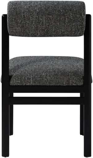 Meridian Furniture Roundhill Art Deco Upholstered Dining Chair with Solid Wood Frame for Elegant Rooms 11053 Black Linen Textured Fabric 11053Black-C