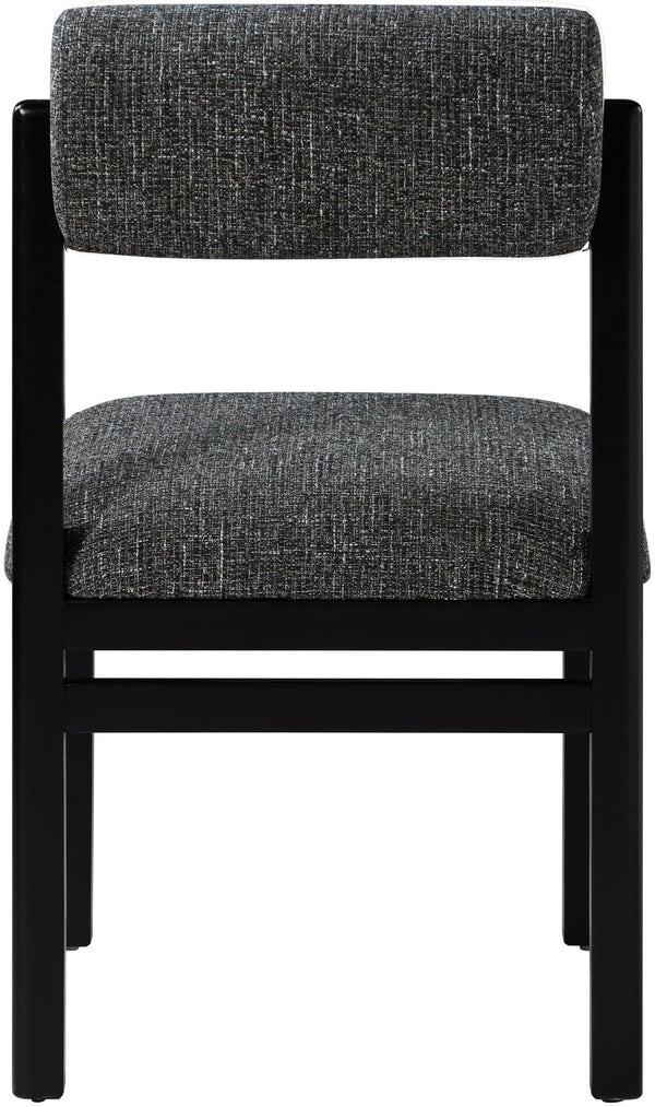 Meridian Furniture Roundhill Art Deco Upholstered Dining Chair with Solid Wood Frame for Elegant Rooms 11053 Black Linen Textured Fabric 11053Black-C