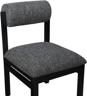 Meridian Furniture Roundhill Art Deco Upholstered Dining Chair with Solid Wood Frame for Elegant Rooms 11053 Black Linen Textured Fabric 11053Black-C