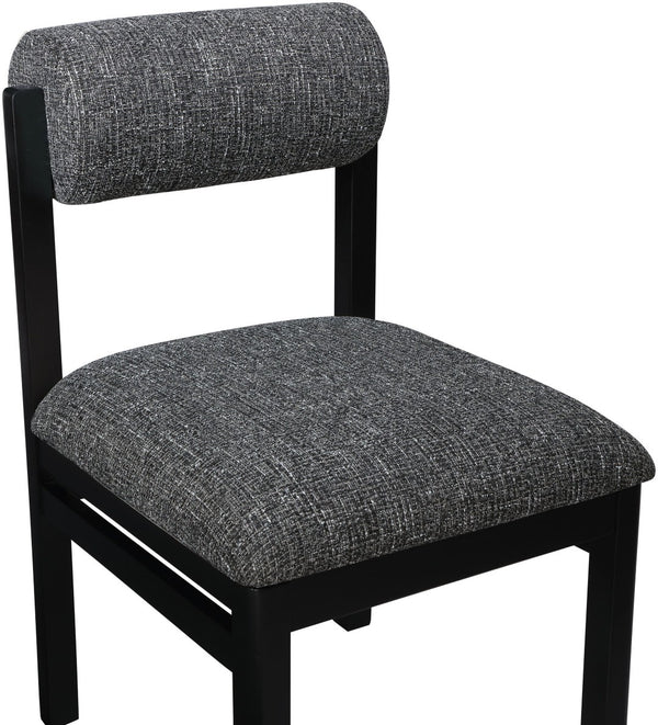 Meridian Furniture Roundhill Art Deco Upholstered Dining Chair with Solid Wood Frame for Elegant Rooms 11053 Black Linen Textured Fabric 11053Black-C