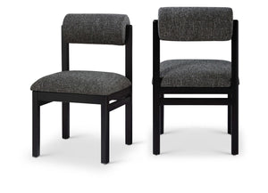 Meridian Furniture Roundhill Art Deco Upholstered Dining Chair with Solid Wood Frame for Elegant Rooms 11053 Black Linen Textured Fabric 11053Black-C