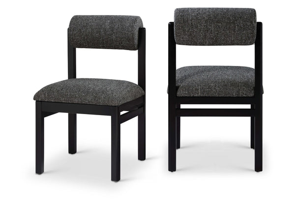 Meridian Furniture Roundhill Art Deco Upholstered Dining Chair with Solid Wood Frame for Elegant Rooms 11053 Black Linen Textured Fabric 11053Black-C