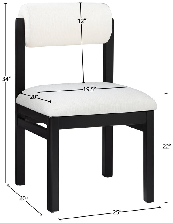 Meridian Furniture Roundhill Art Deco Upholstered Dining Chair with Solid Wood Frame for Elegant Rooms 11053 Cream Linen Textured Fabric 11053Cream-C