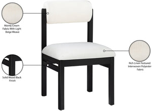 Meridian Furniture Roundhill Art Deco Upholstered Dining Chair with Solid Wood Frame for Elegant Rooms 11053 Cream Linen Textured Fabric 11053Cream-C