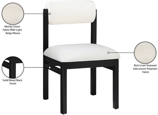 Meridian Furniture Roundhill Art Deco Upholstered Dining Chair with Solid Wood Frame for Elegant Rooms 11053 Cream Linen Textured Fabric 11053Cream-C